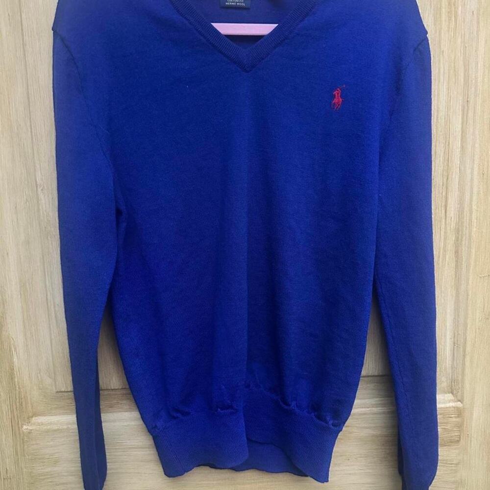 Polo Ralph Lauren Merino Wool V Neck Sweater Blue Sm preppy academia old money